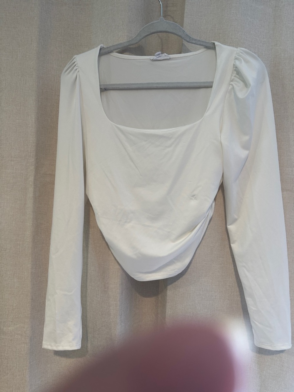 Square Neck Long Sleeve Top in White